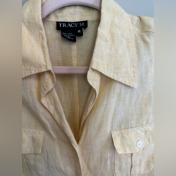 Tracy M sleeveless linen tie front blouse in yellow Size M - Picture 3 of 5